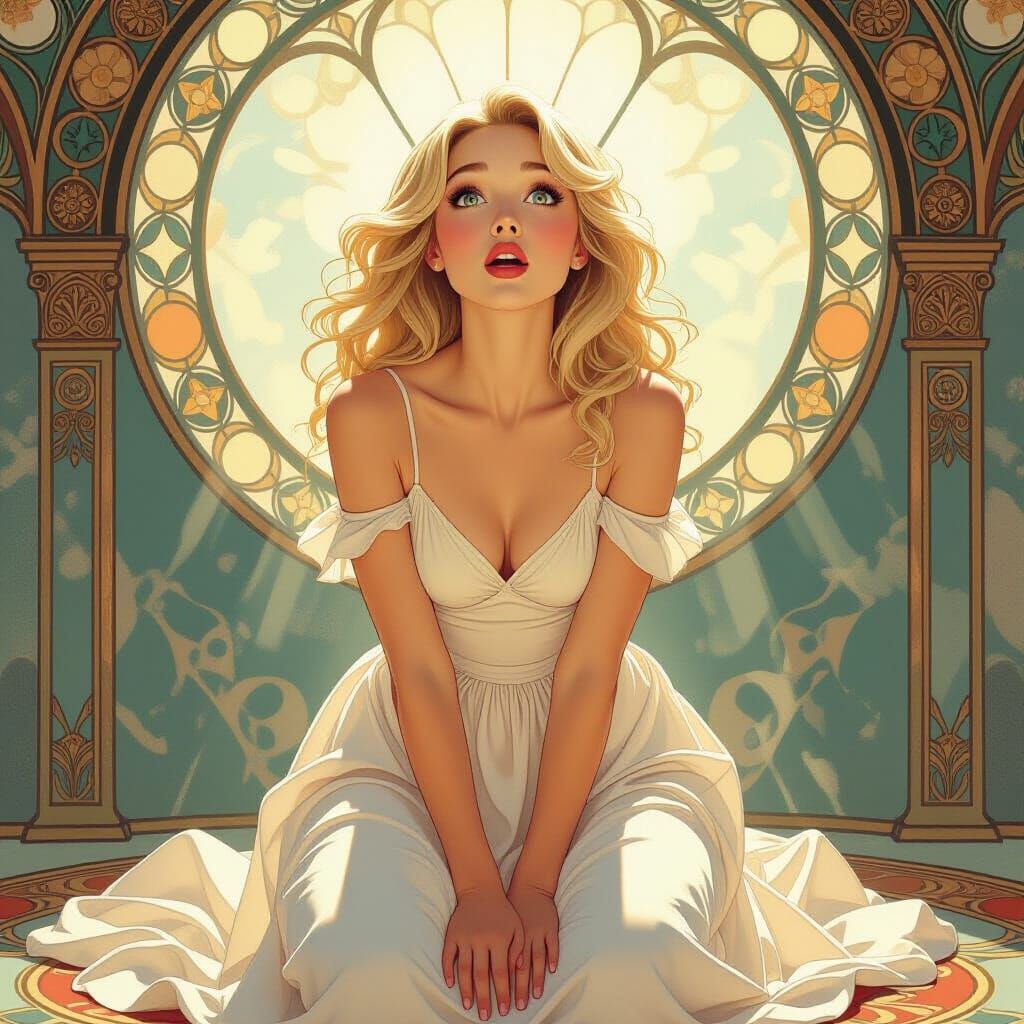 Girl with Flowing Dress in Art Nouveau Style