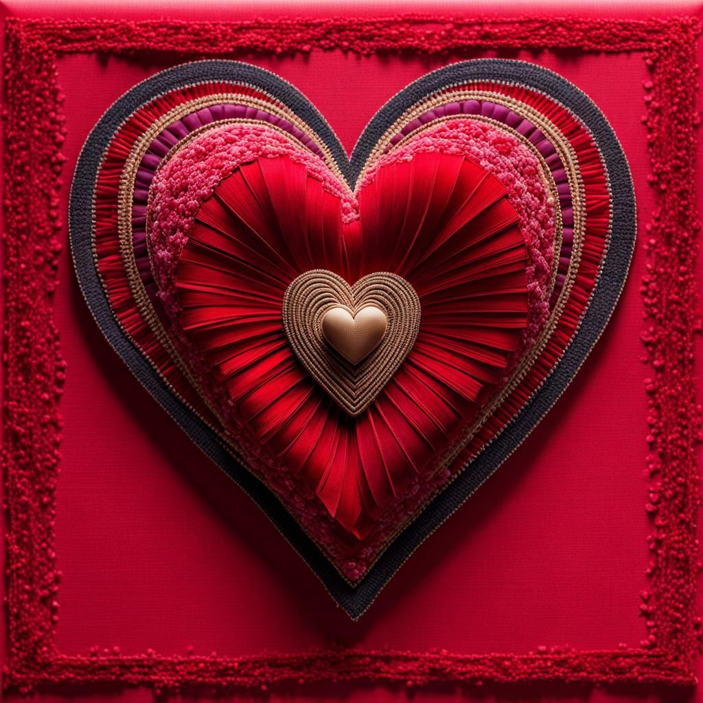 Valentine's Day Textile Art Card: Love and Wonder