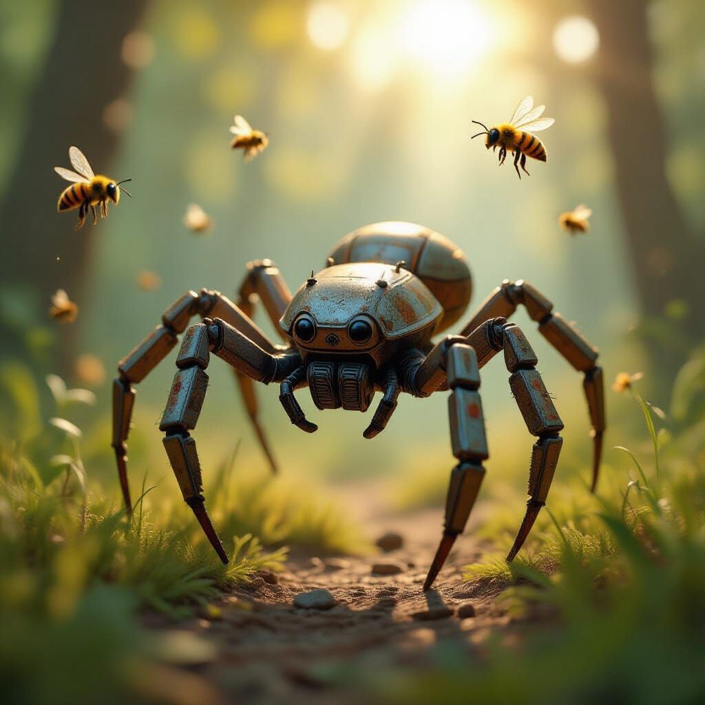 Robot Spider Flies Through Forest: Photorealistic Bug-Eye Vi...