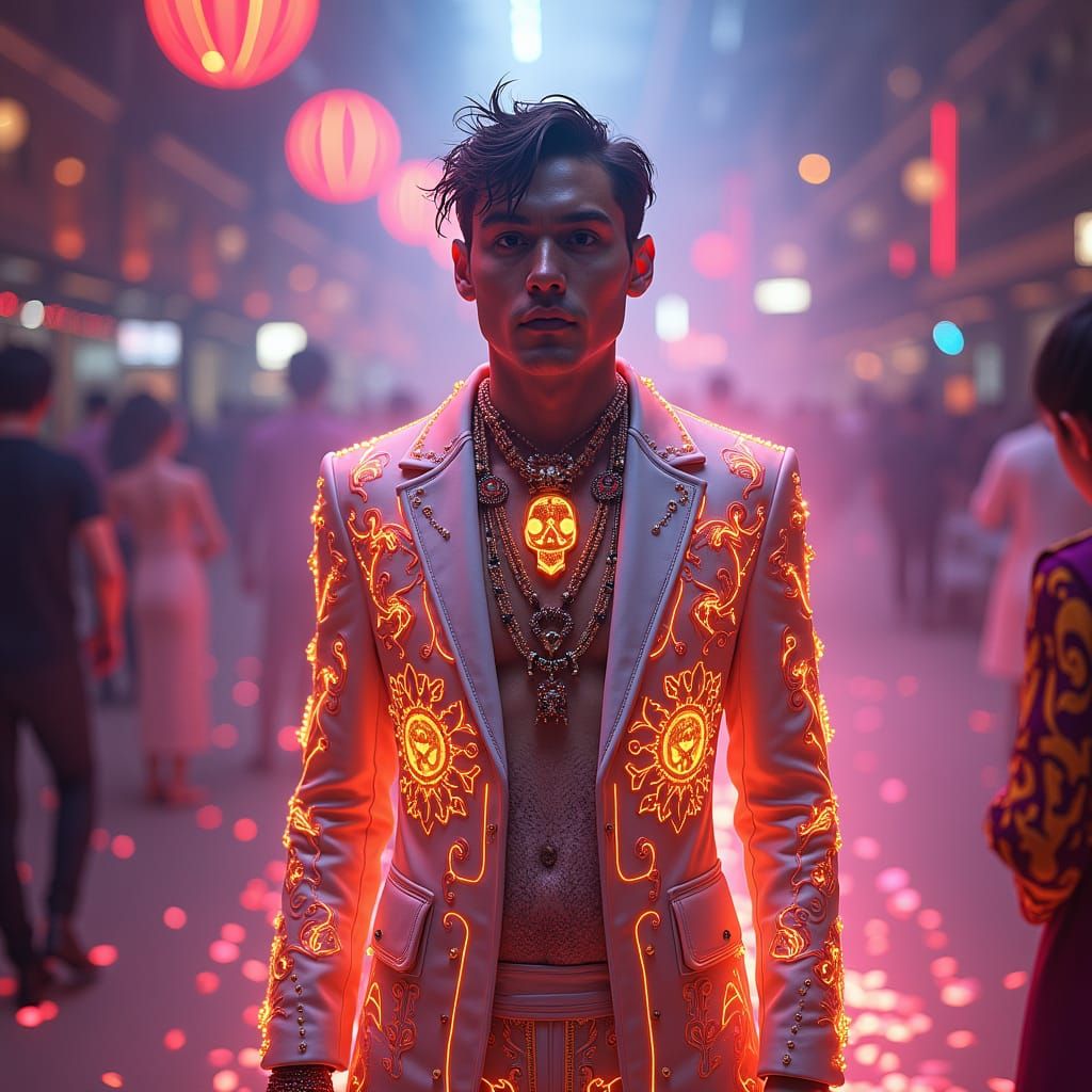 Magician in Futuristic Suit, Hyperrealistic Digital Art