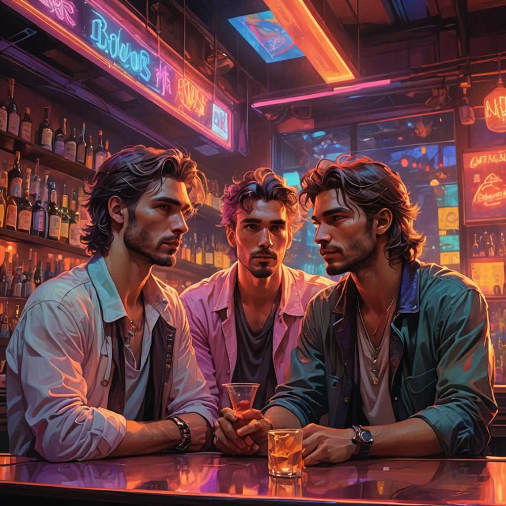 Neon Dreamscape Portrait of Two Men in Digital Art