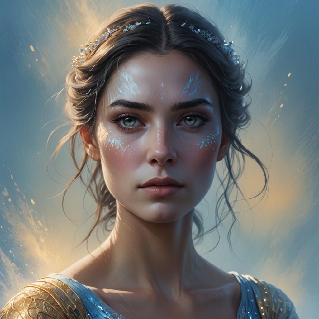 Icy Woman Portrait in Digital Triadic Colors