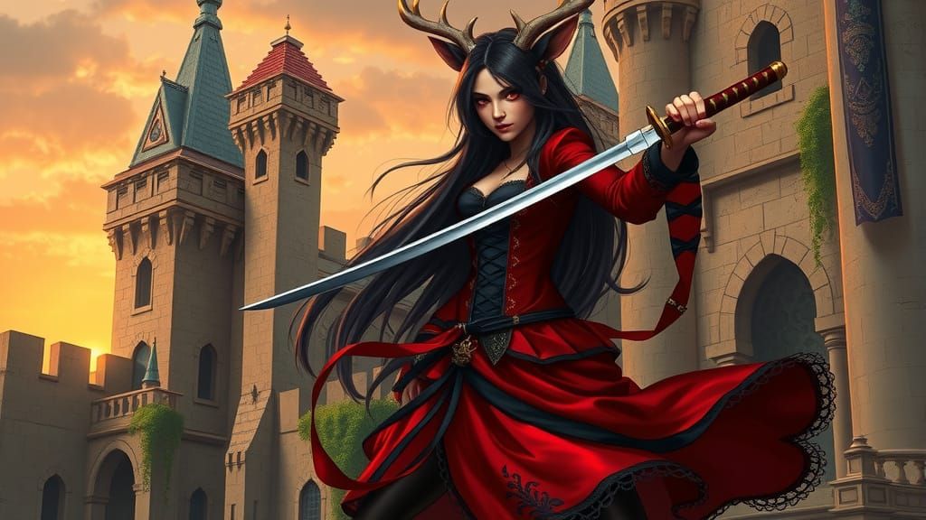 Victorian Fantasy Maiden Wields Katana Against Medieval Cast...