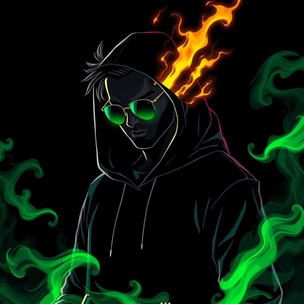 Villainous Figure in Neon Green Haze, Cyberpunk Style