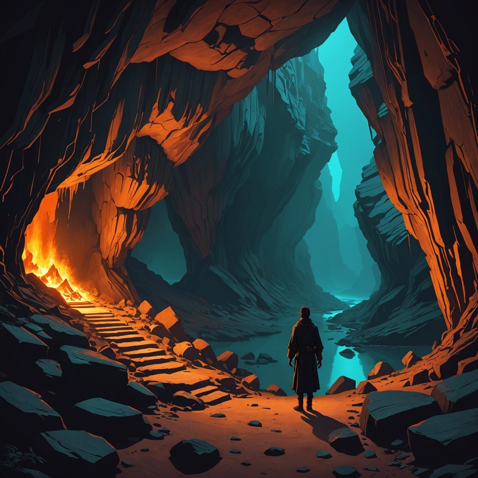 Cave Exploration: Renaissance Painting Meets Retrowave