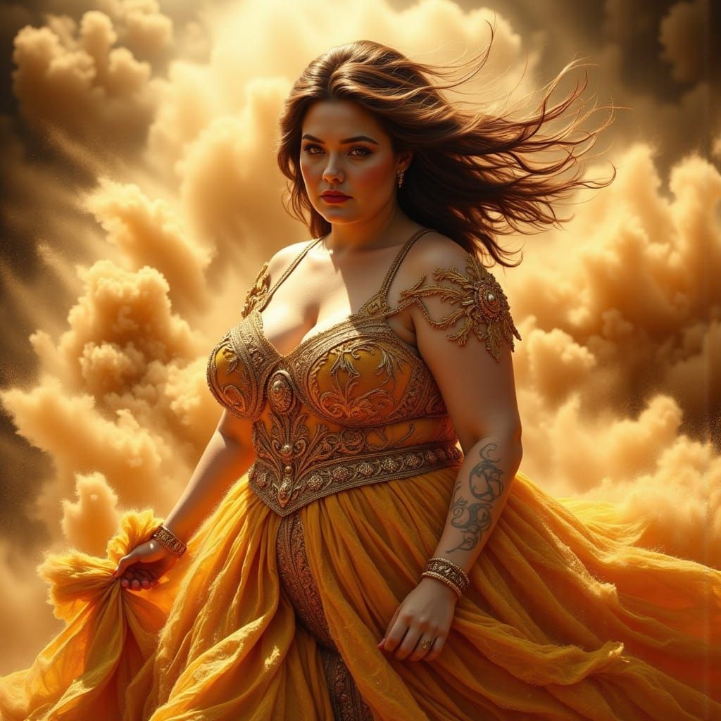 Luxurious Woman in Golden Dust Storm