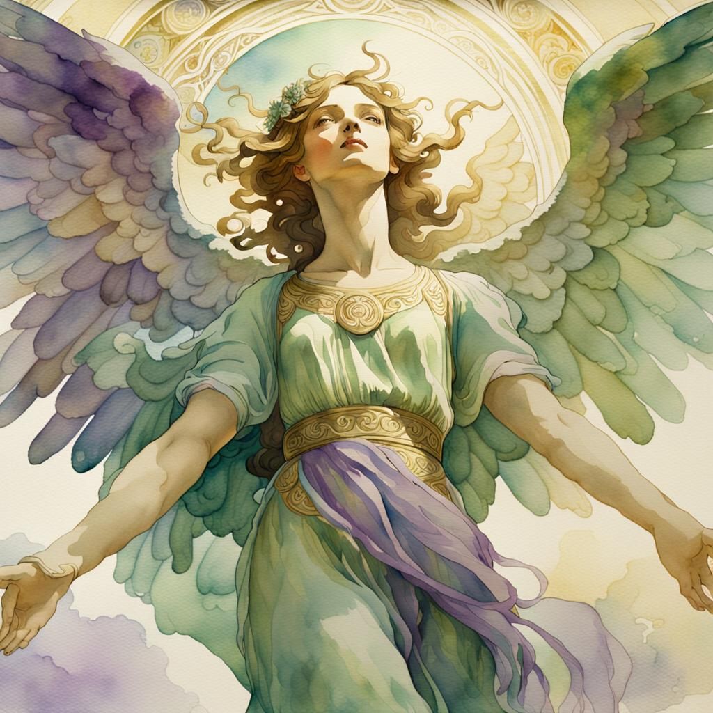 Archangel Raphael in Watercolor by Alphonse Mucha