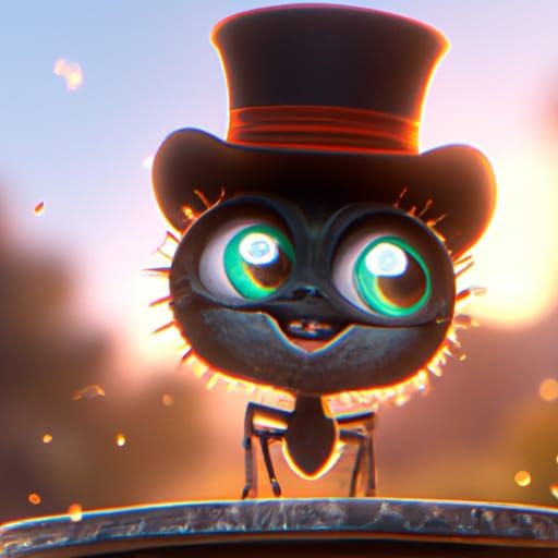 Smiling Jumping Spider with Top Hat, Digital Art