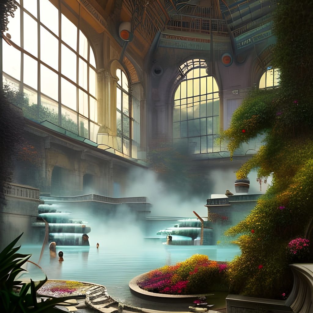 Steamy Ancient Thermal Baths: Hyper-Realistic Digital Art