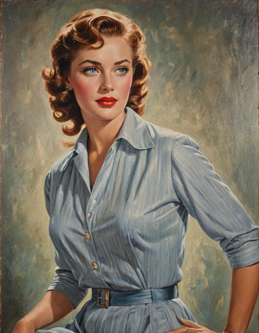 1950s Hollywood Beauty in Photorealistic Oil Portrait