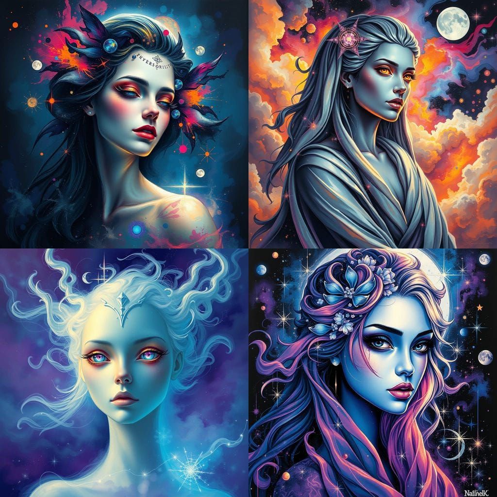 Celestial Goddess Radiates Starlight in Vibrant Graffiti