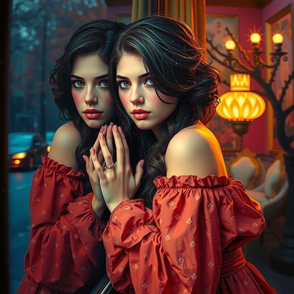 Stunning Brunette Goddess in Dreamy Nightscape