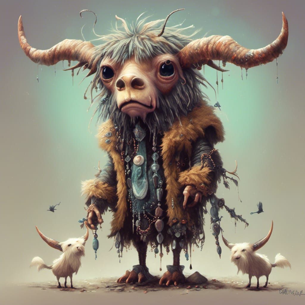 Surreal Alien Creature with Cow Face and Bird Body