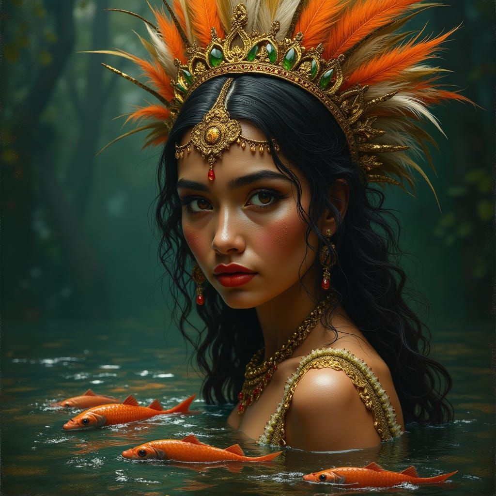 Baroque Goddess of the Underworld in Dramatic Amazonian Scen...