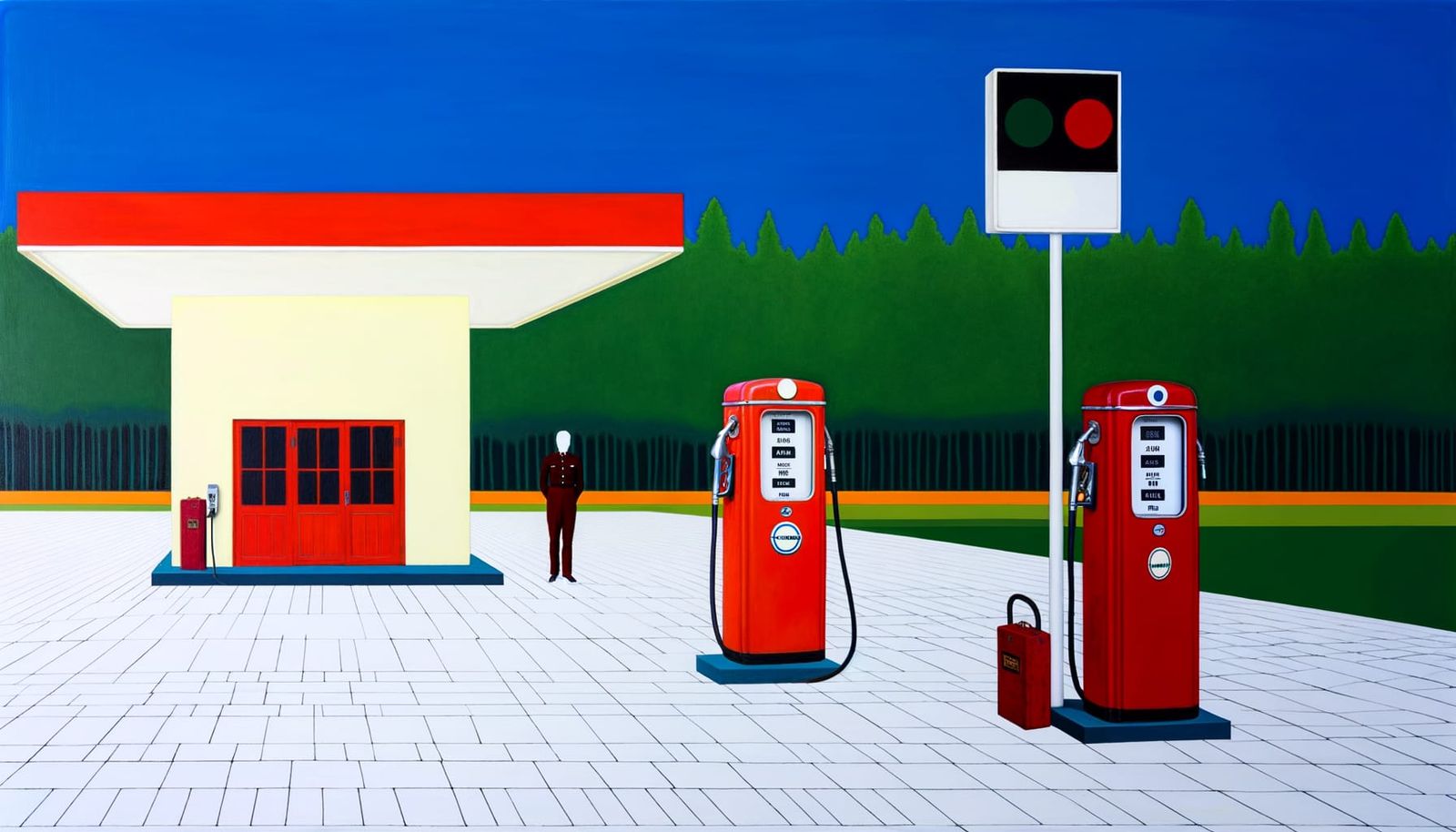 Vintage Gas Stations in Emerald Forest Landscape