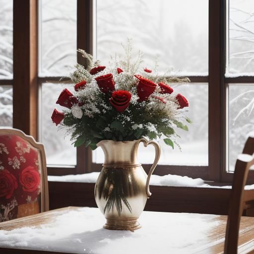 Soft Focus Roses in Snowy Winter Wonderland