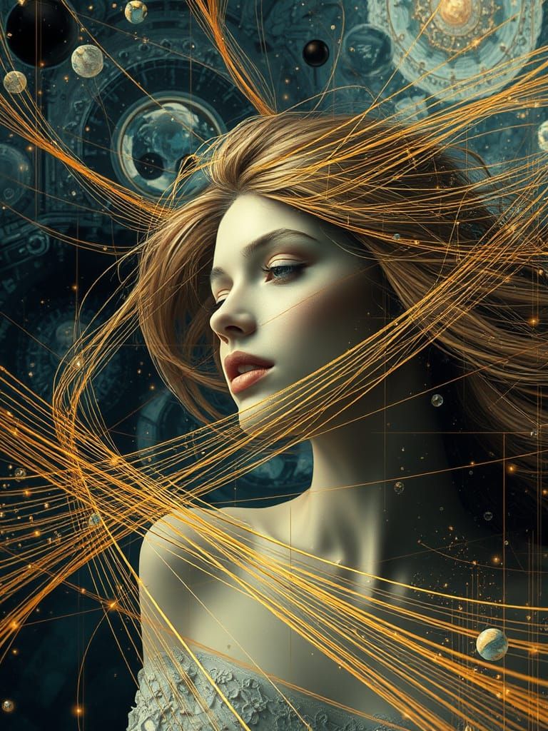 Mysterious Female Beauty in Op-Art Abstraction