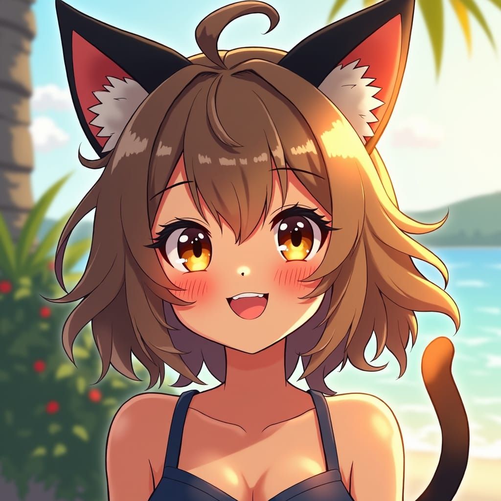 Whimsical Cat Girl in Studio Trigger Anime Style