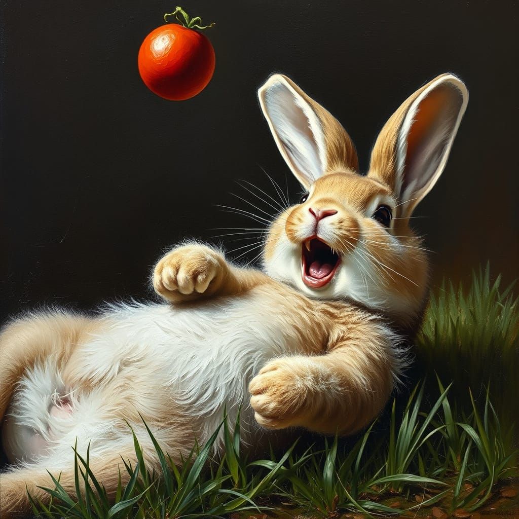 Anthropomorphic Rabbit Laughing in Expressionist Oil Paintin...
