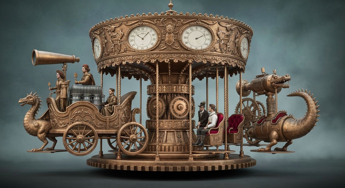 Bronze Chronometer Carousel Flying Through Time Portals