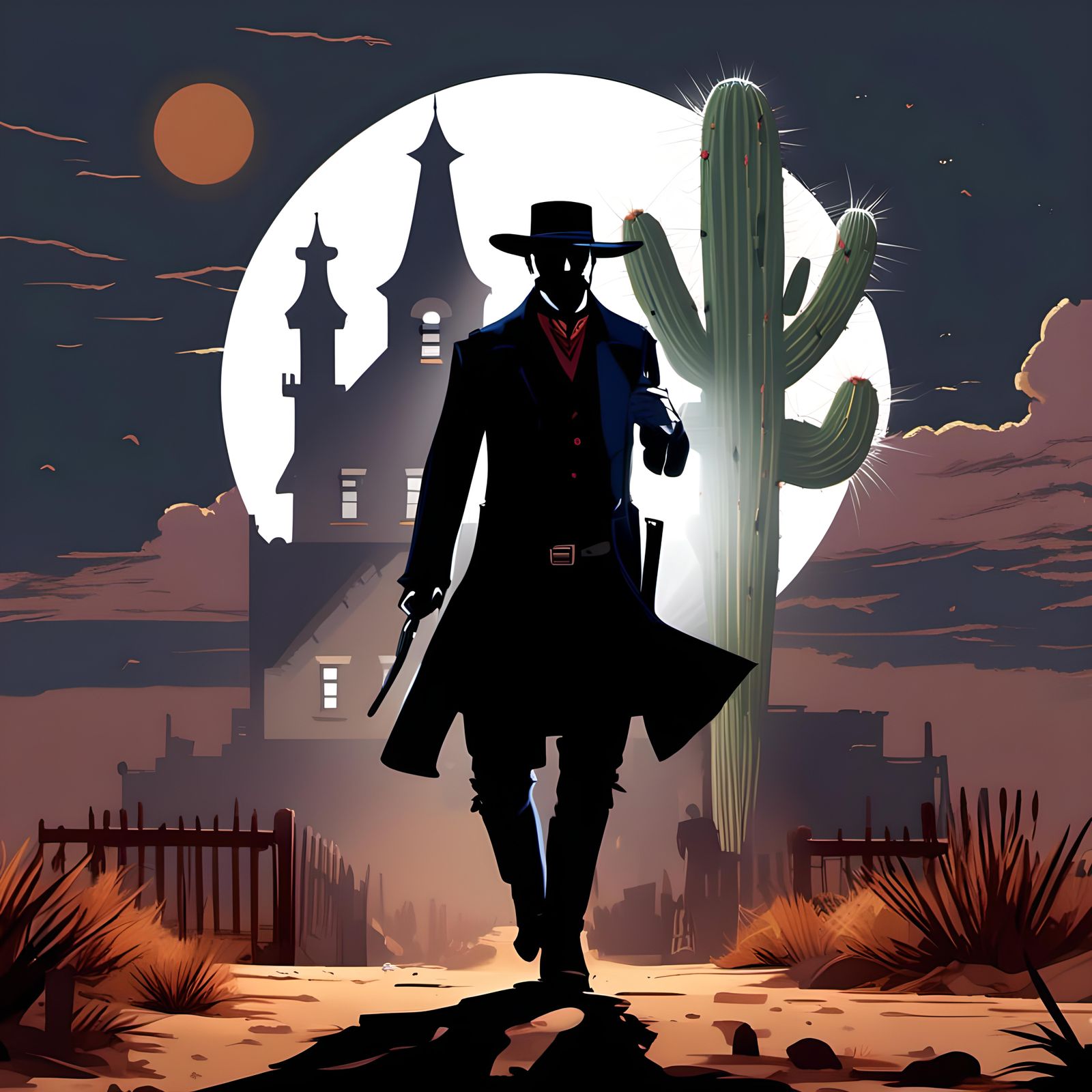 Doc Holliday and Wyatt Earp Silhouettes at Sunrise