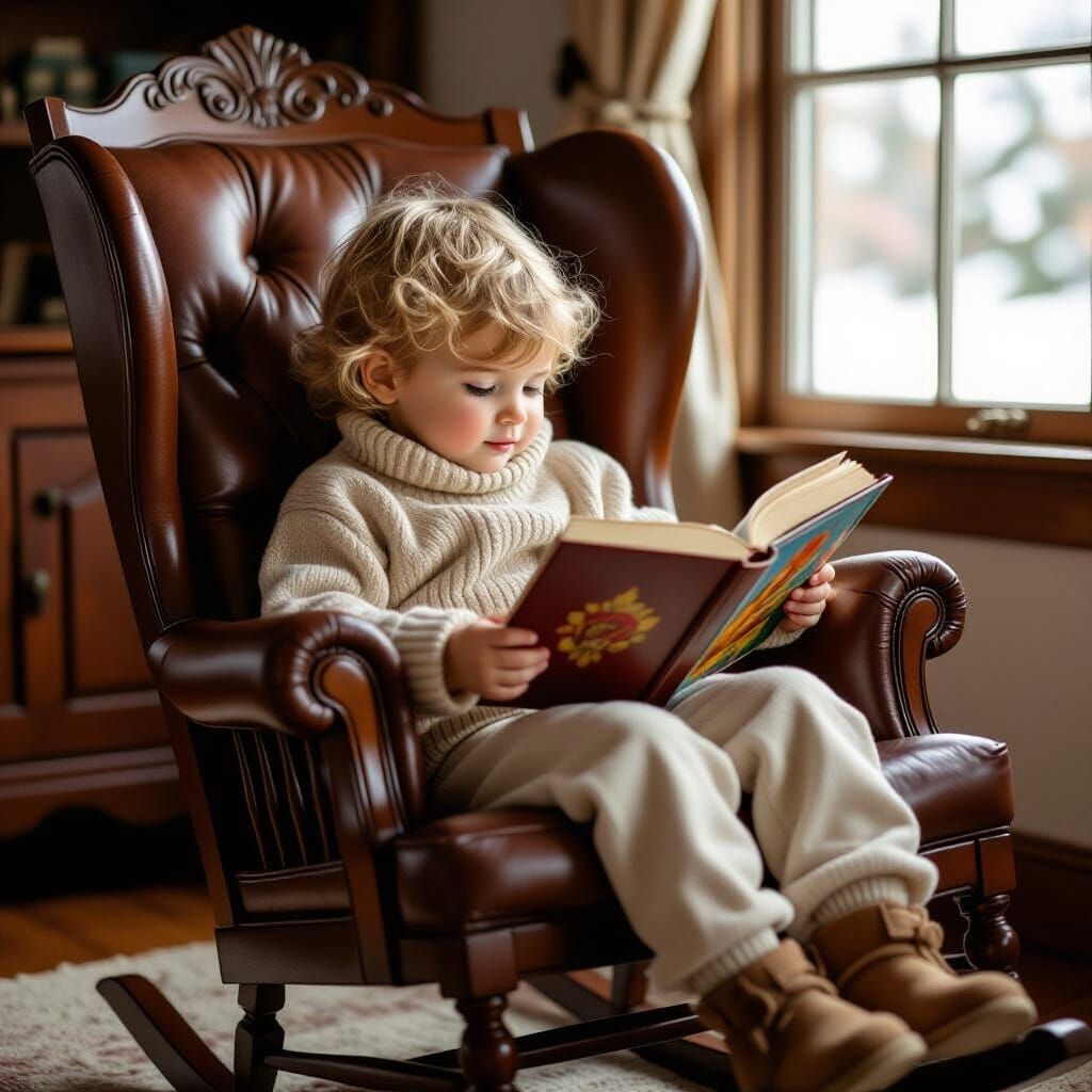 Child Reading in Rocking Chair Inspired by Rockwell