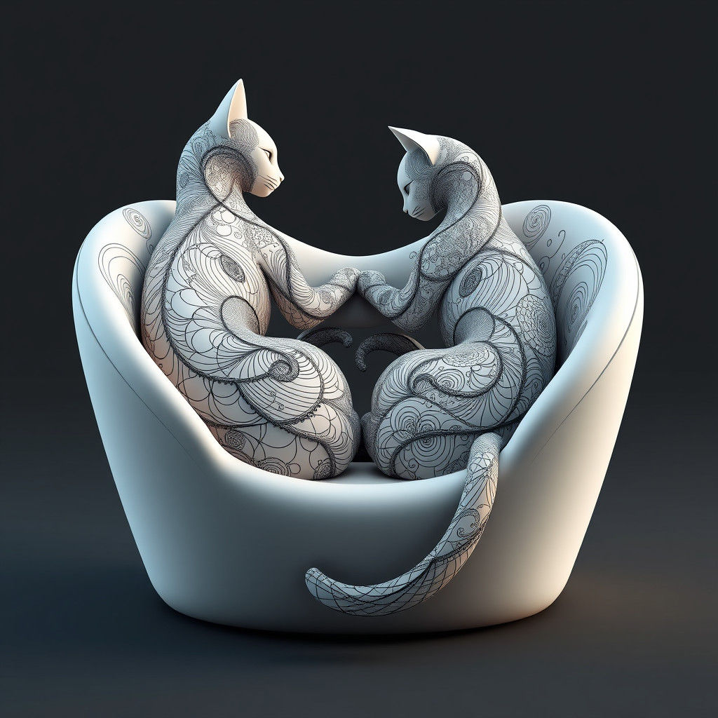 Romantic Cat Chair with Abstract Fractal Design