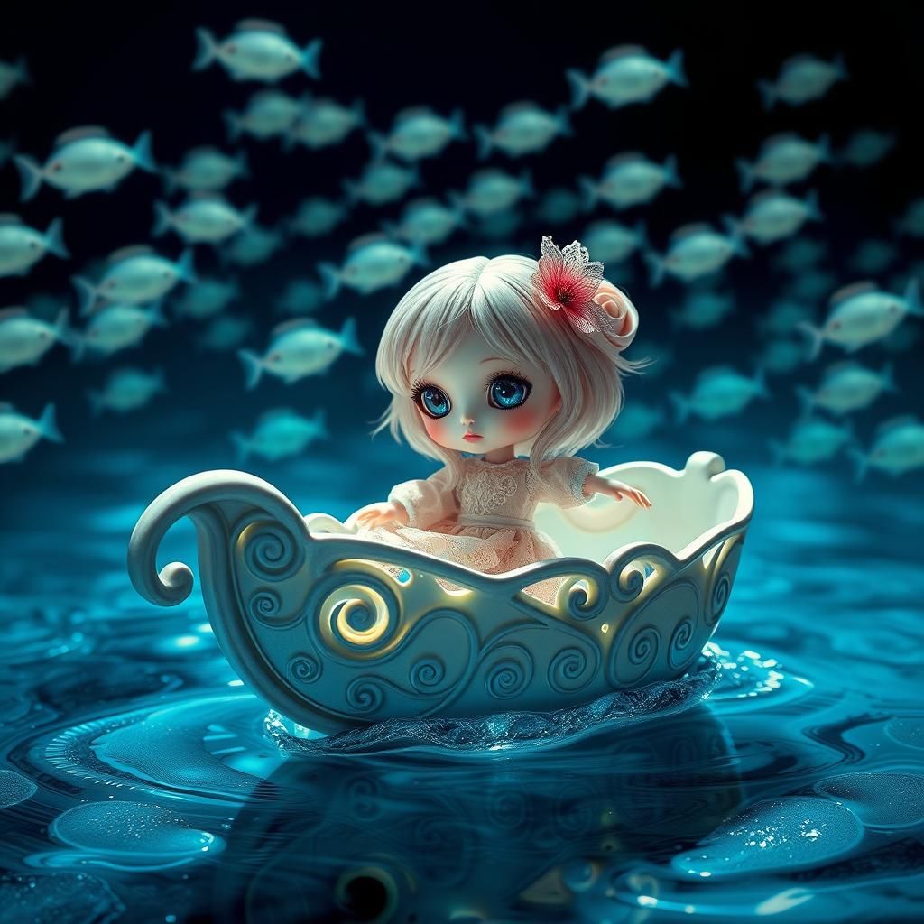 Blythe Doll's Bioluminescent Voyage in Chibi Style