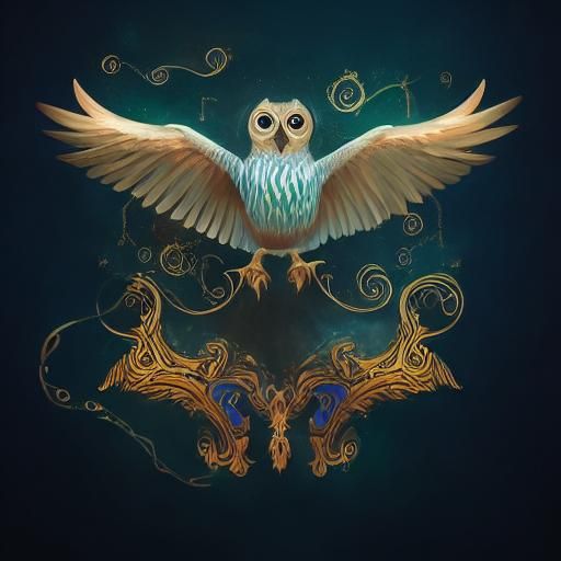 Fantasy Book with Owl: Whimsical Digital Art