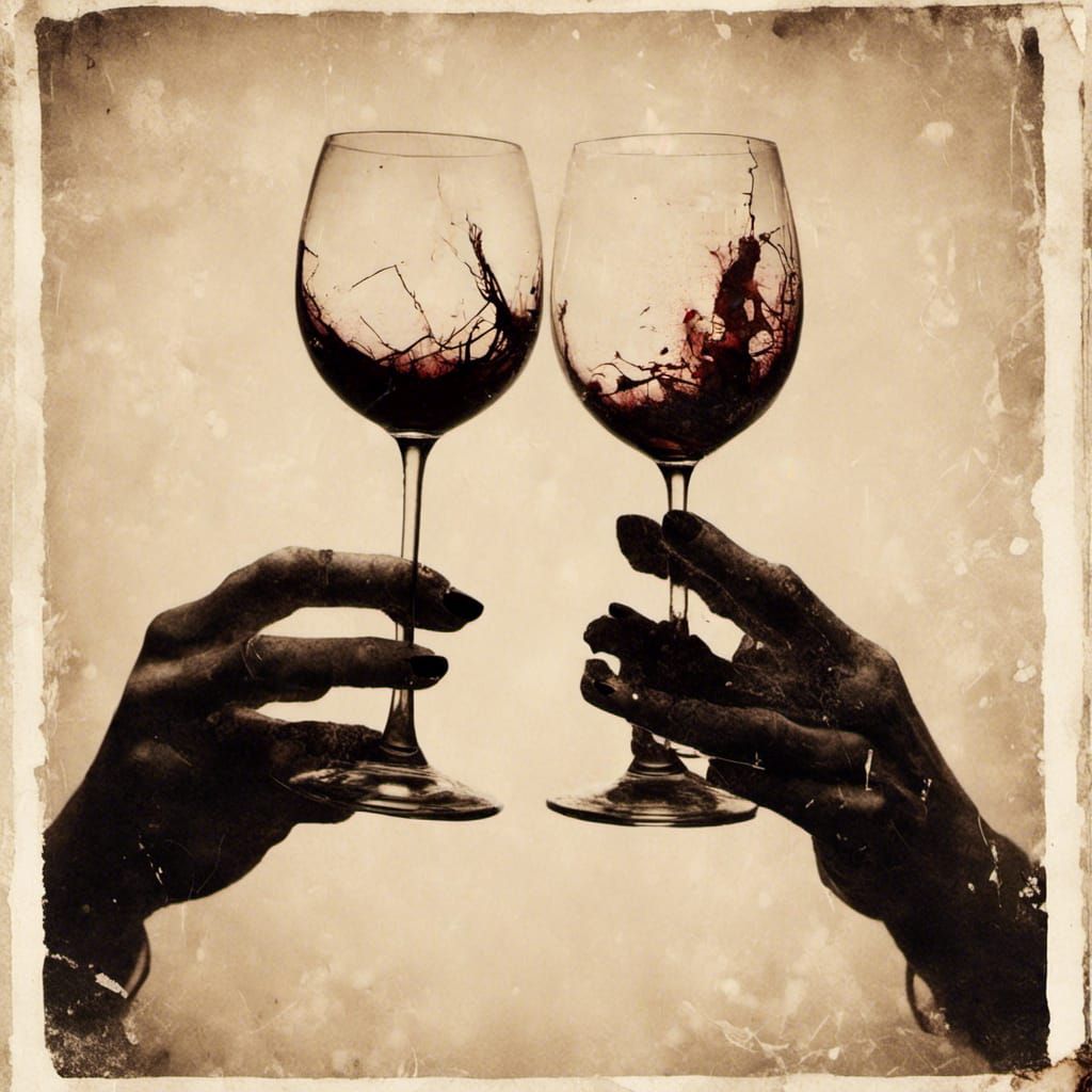 Macabre Silhouette of Couple Sharing Wine and a Joint