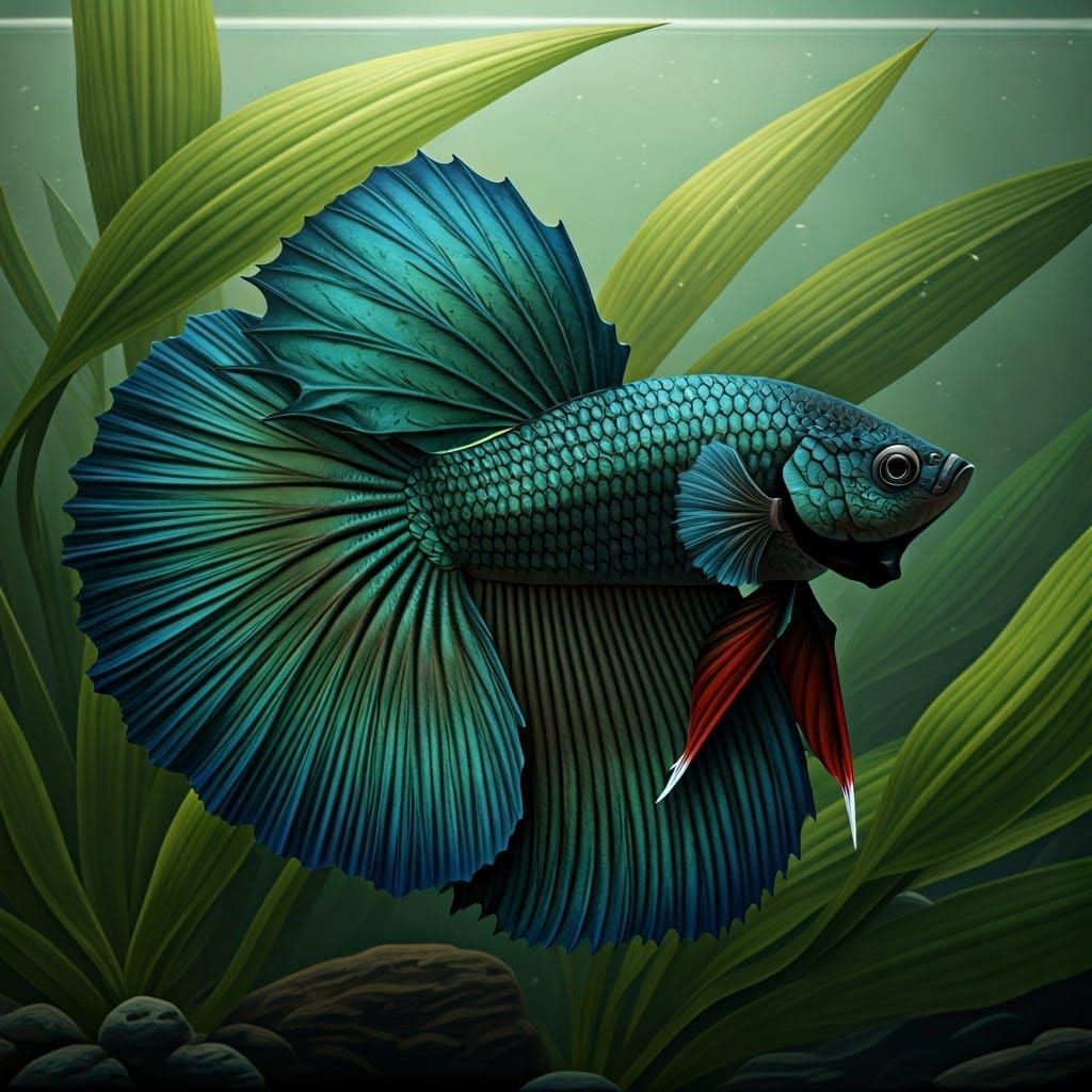 Emerald Betta Fish in a Vibrant Underwater Scene
