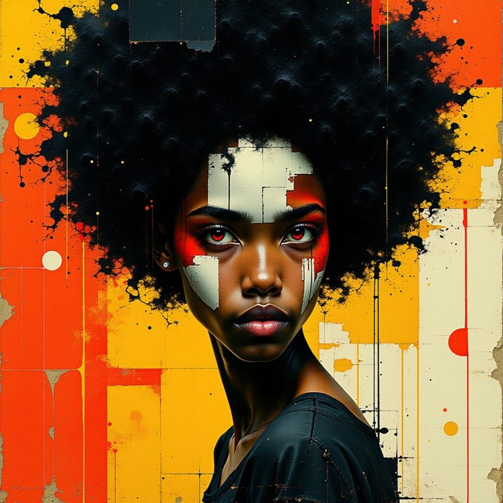 Vibrant Portrait of Woman with Afro in Digital Art Style