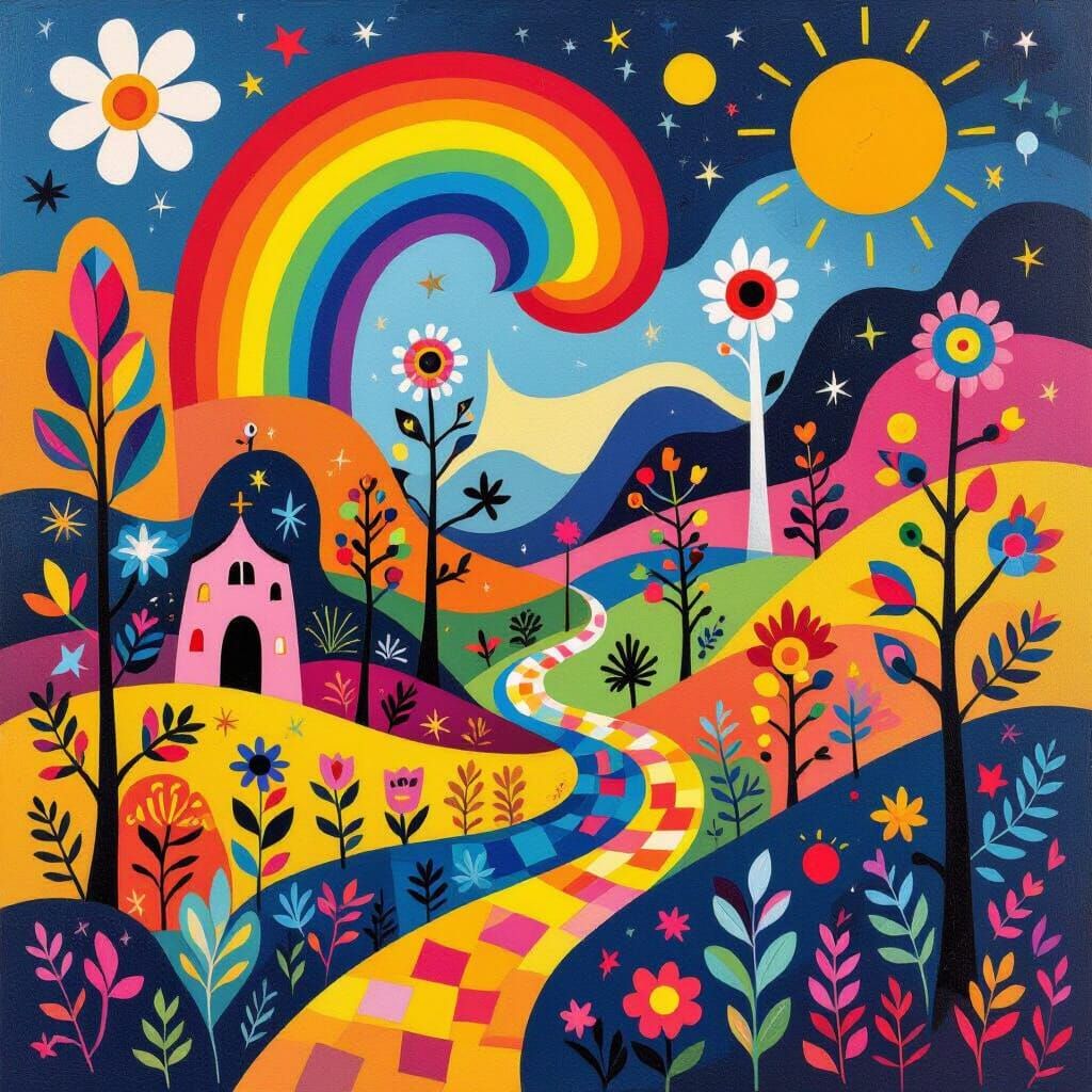 Surreal Pride Landscape in Miró Style