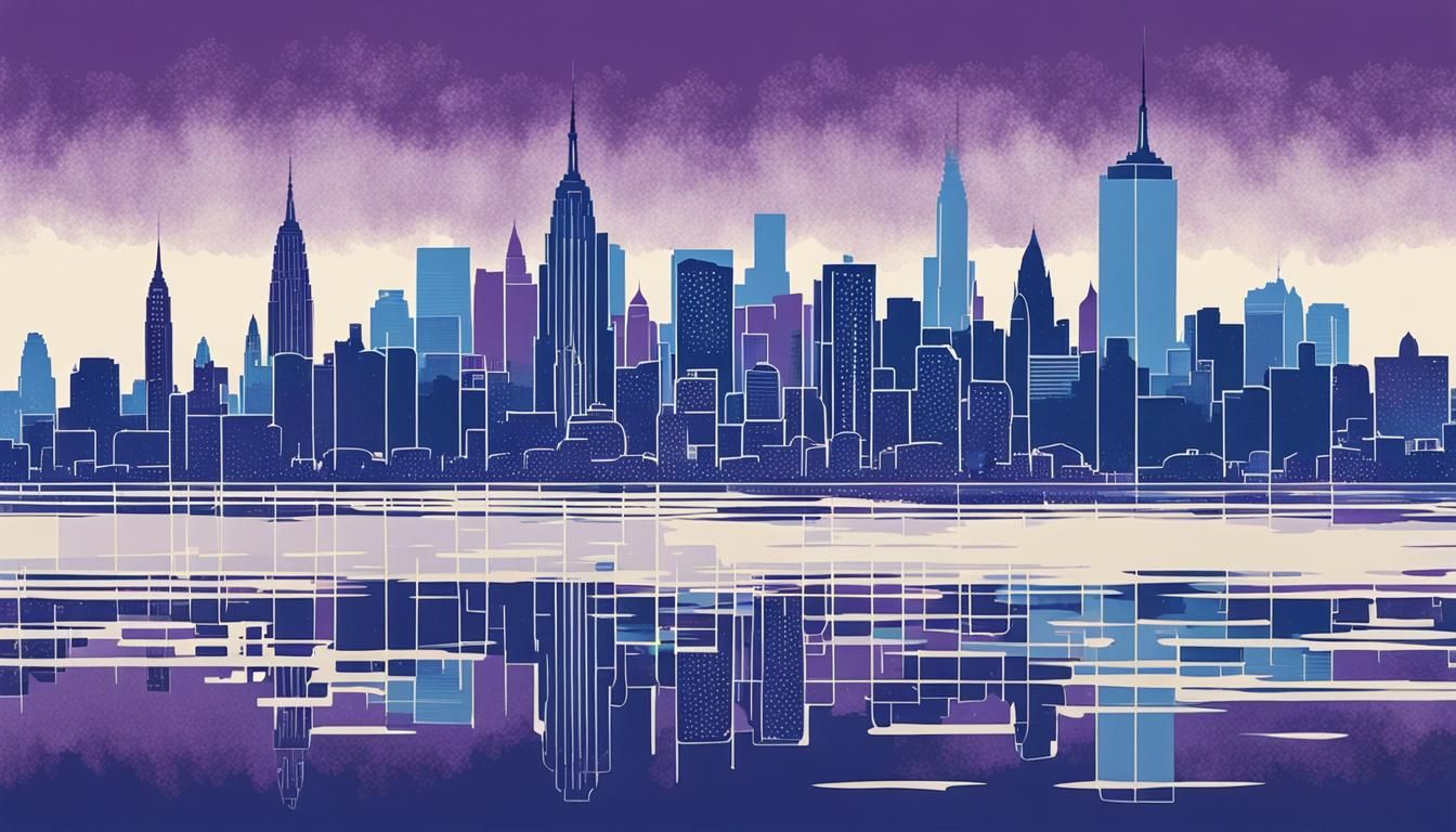 Blue Screen-Printed New York Skyline Art
