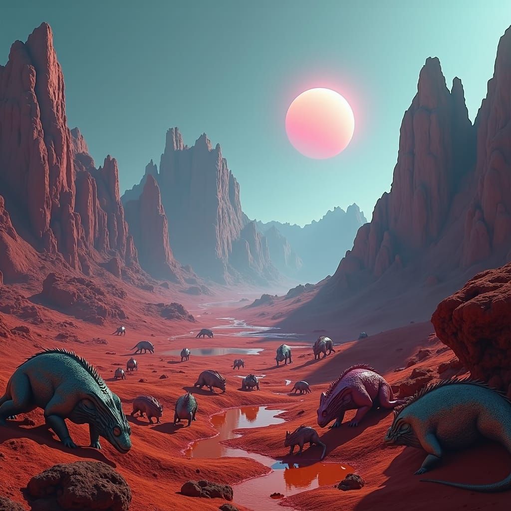 Alien Life on Mars Oasis: Matte Painting