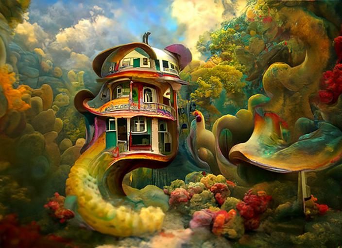 Surreal Psychedelic House in Lowbrow Style