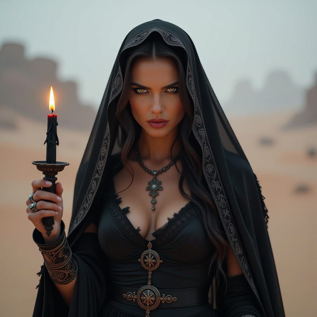 Exiled Warrior Queen Holds Rose Candle in Dark Fantasy Portr...