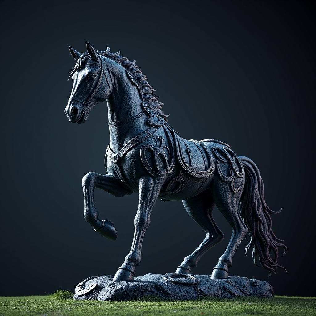 Horseshoe Horse Statue: Detailed Matte Painting