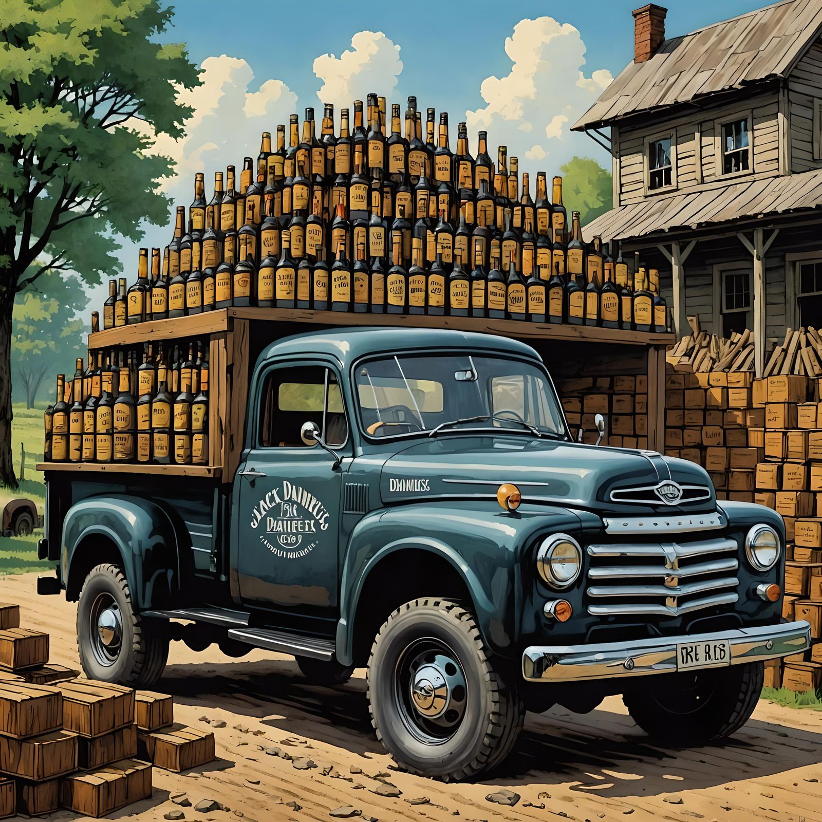Pickup Truck Overflowing with Jack Daniels, Comic Art