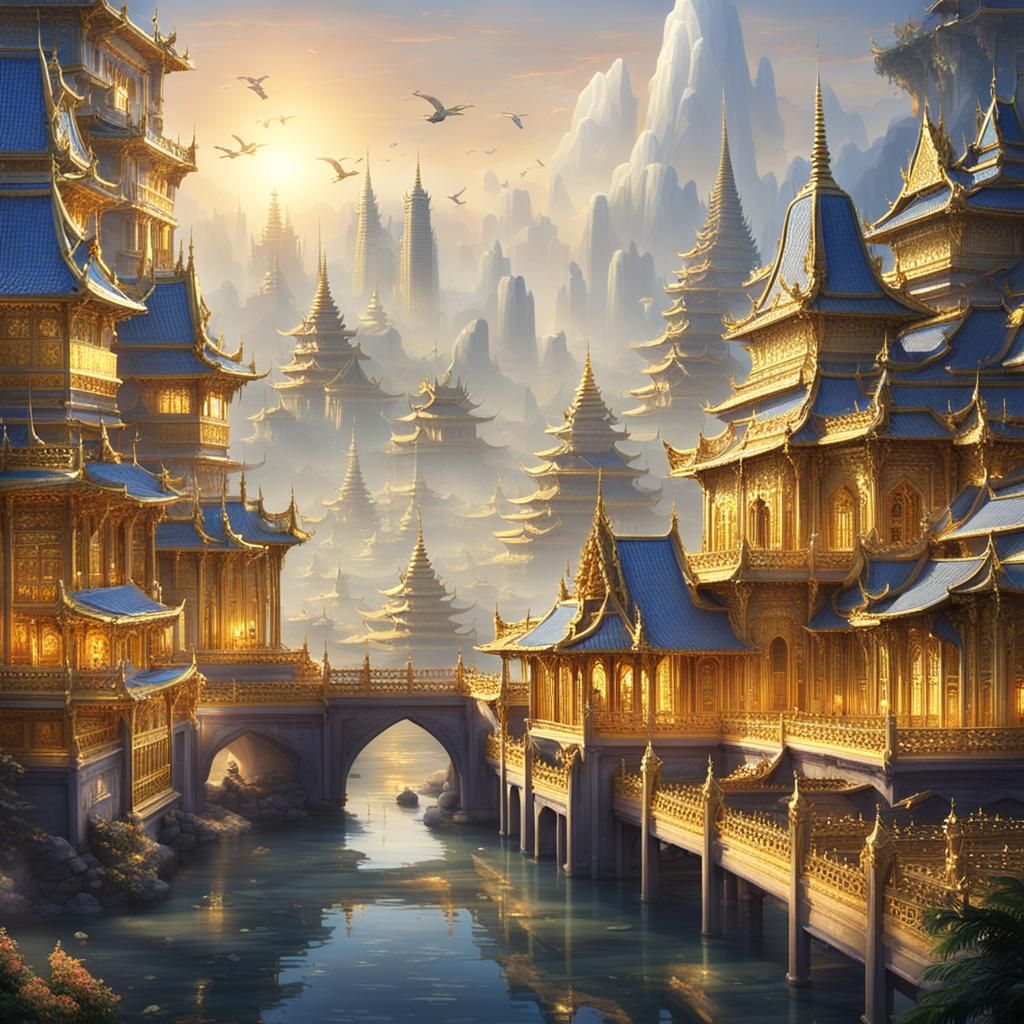 Beautiful gold city nestled in the mountains