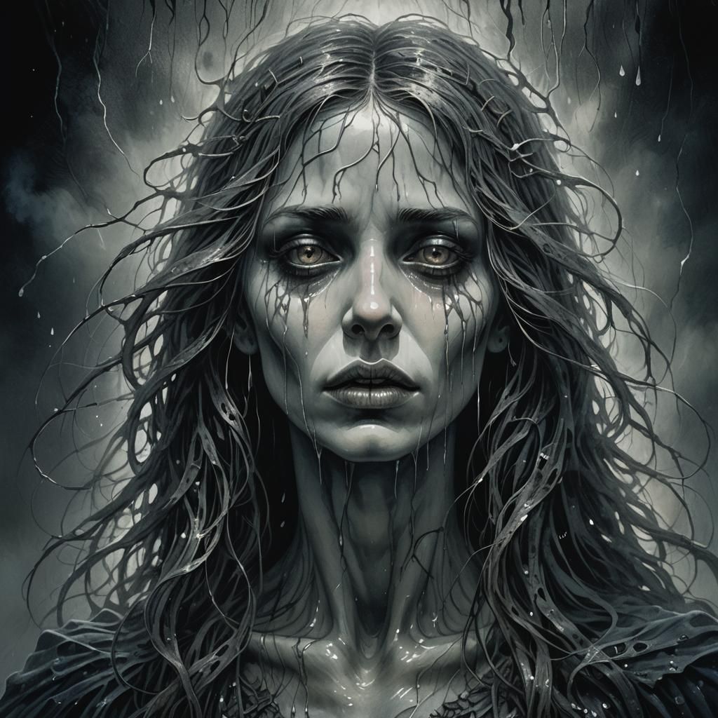 Ethereal Weeping Spirit in Dark Fantasy Illustration