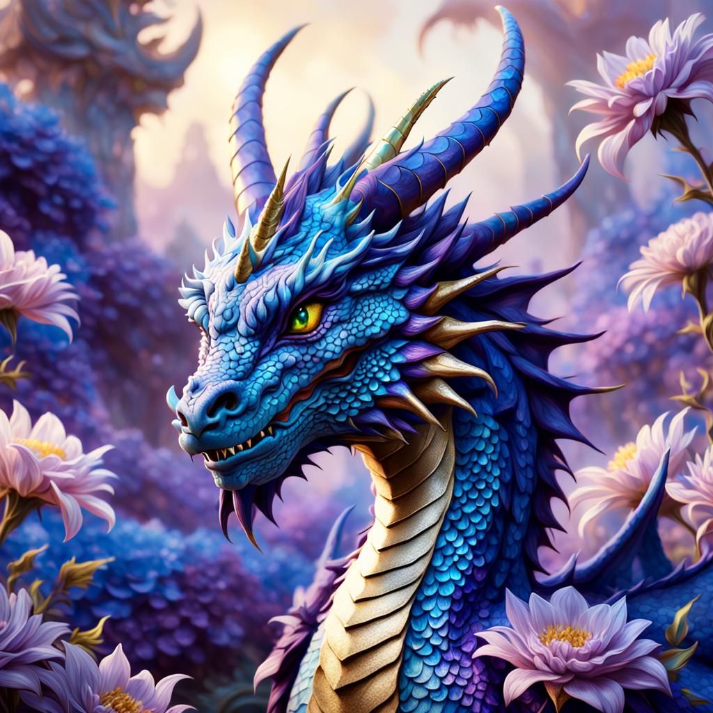 Anime Dragon with Floral Accents in Digital Art