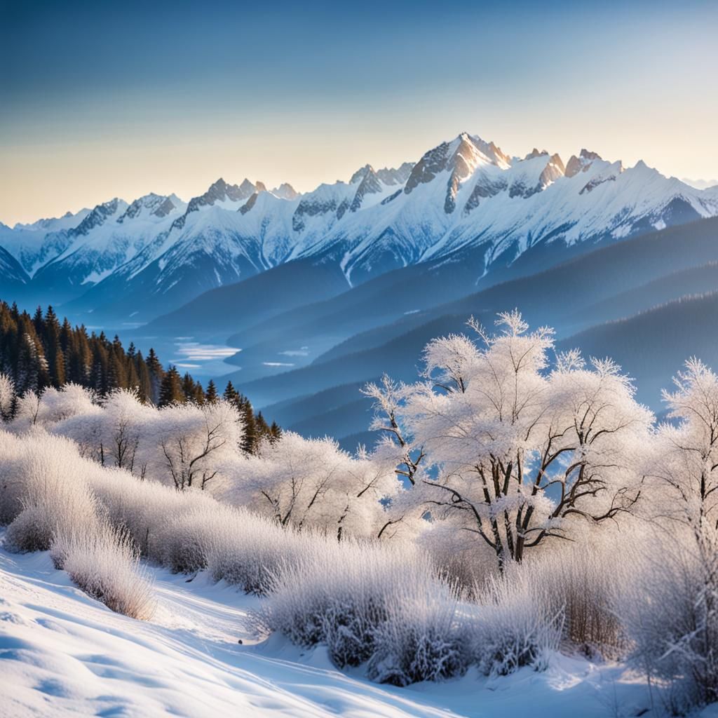 Majestic Snow-Capped Mountains in Morning Light