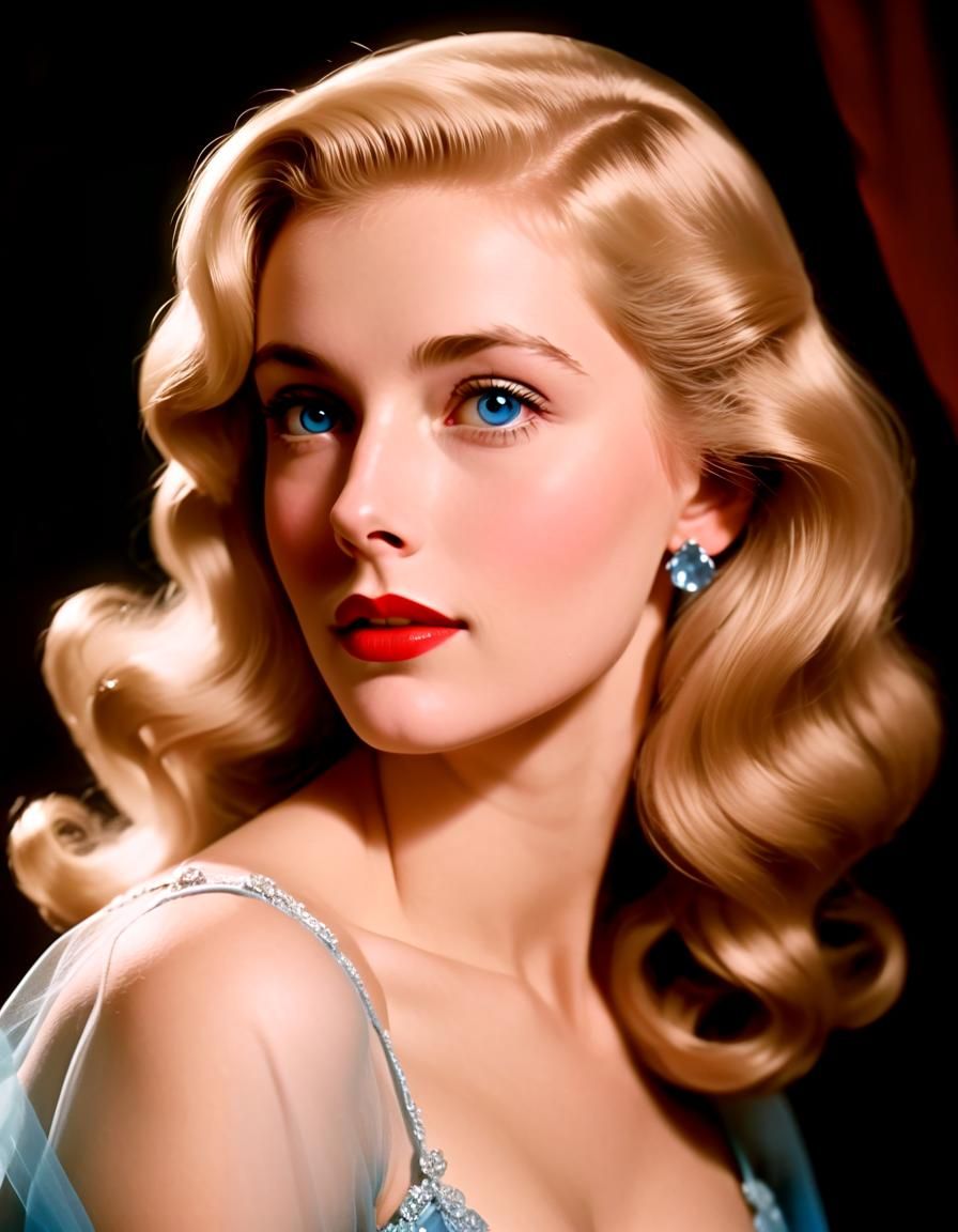 Elegant Woman in Blue Nightgown, 1950s Style