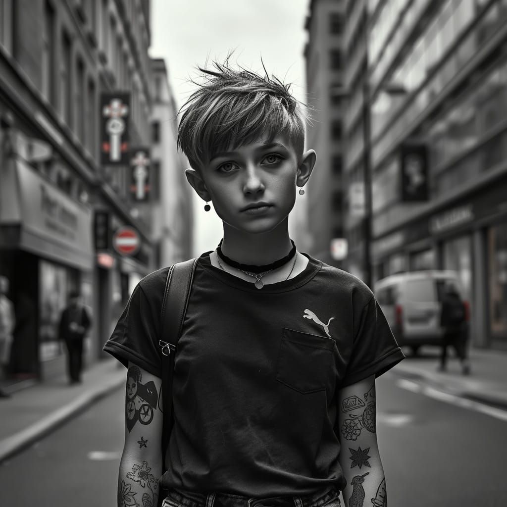 Punk Girl in Futuristic City, Edward Hopper Style