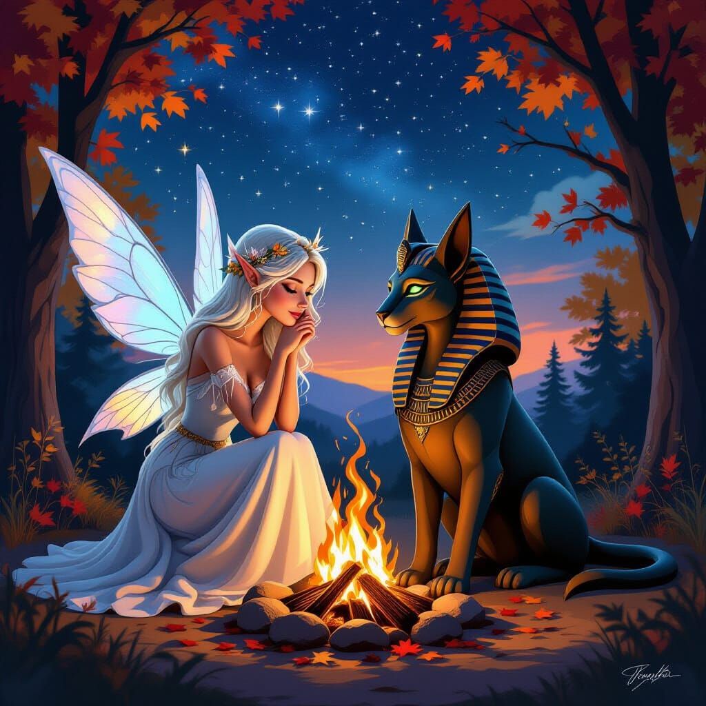 Ethereal Fairy Goddess and Sphinx by Bonfire, Digital Art