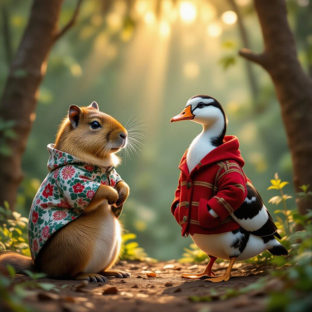 Capybara in Paisley Meets Duck: Painterly Art