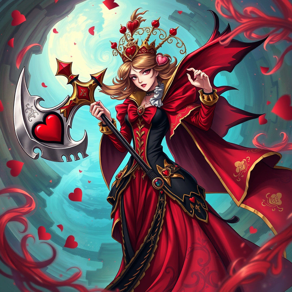 Anime Queen of Hearts with Axe in Wonderland