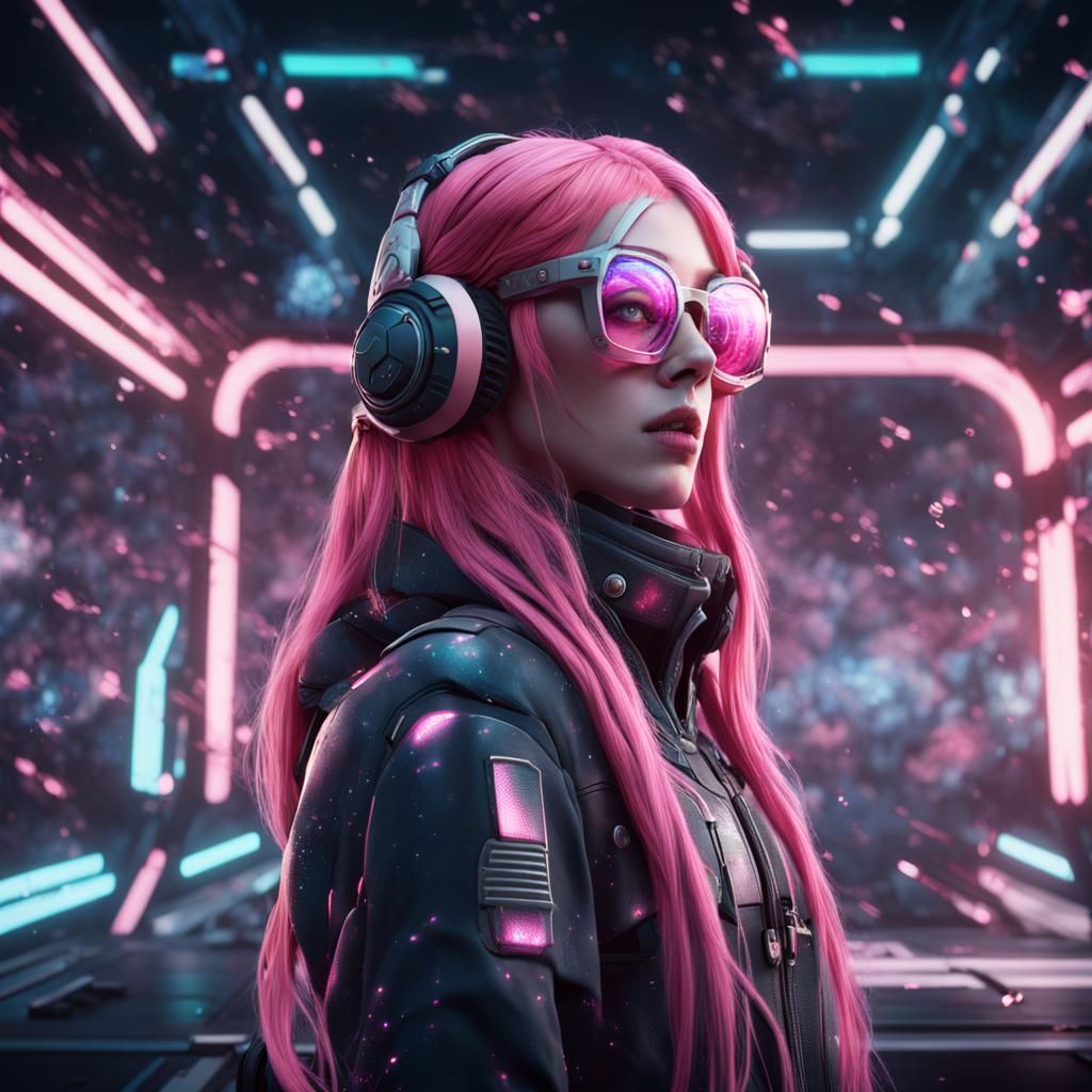 Gamer Girl in Space War: Detailed Digital Art