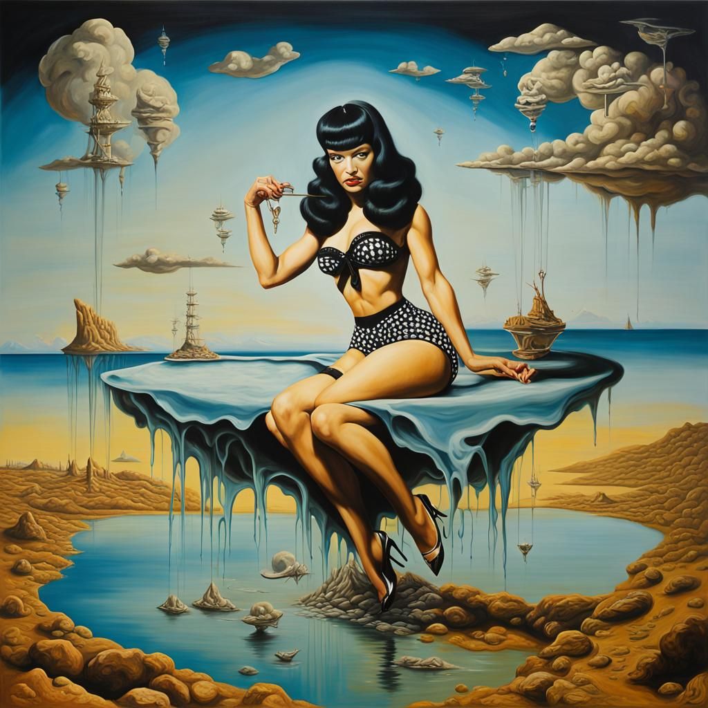 Surreal Bettie Page Portrait in Dali Style